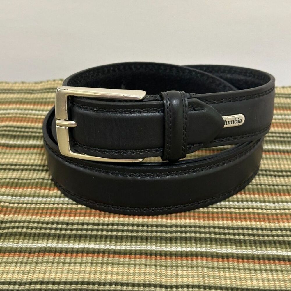 Columbia Sportswear Vintage Mens Black Leather Belt with Nickel Hardware Size 44